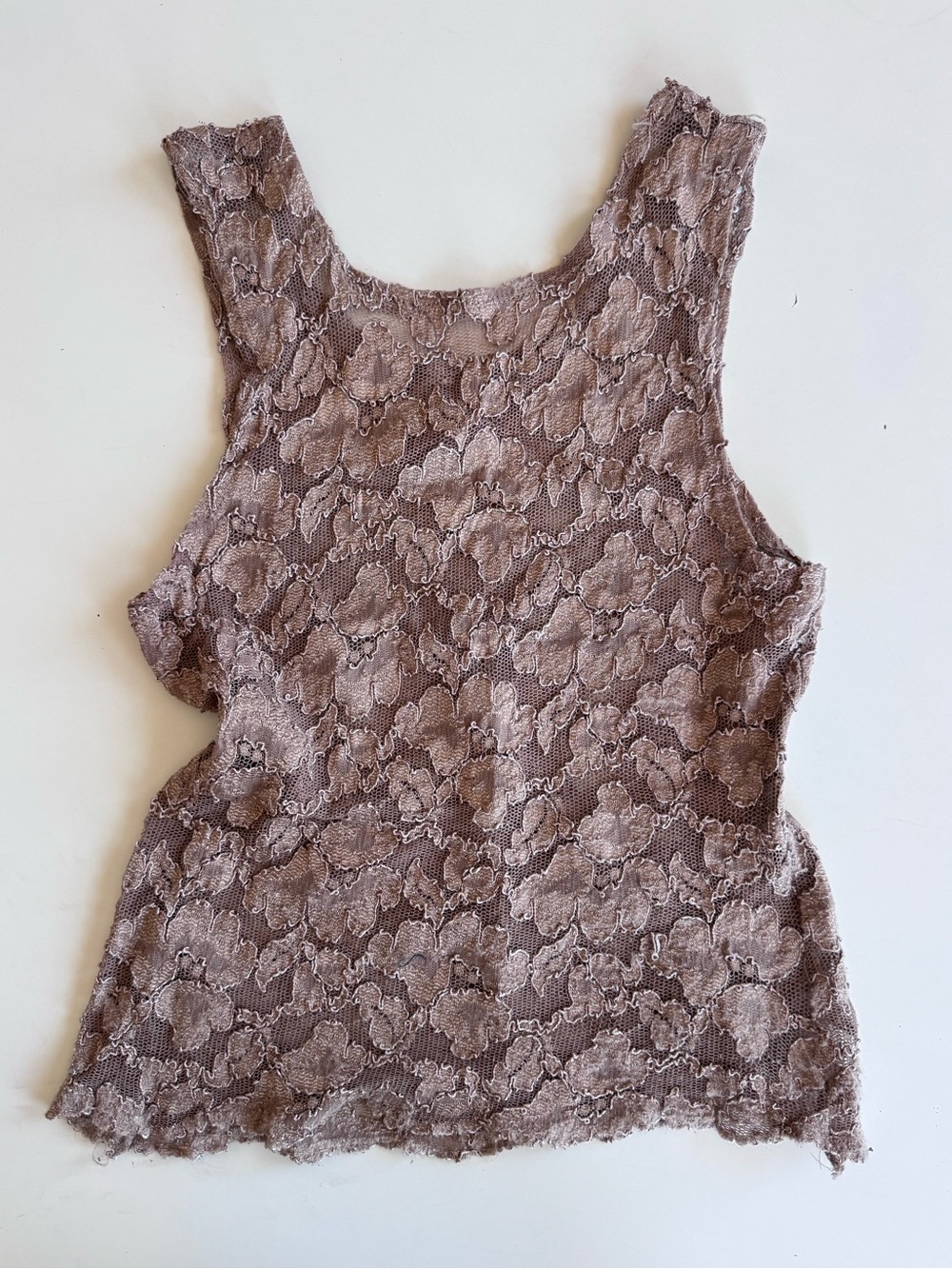 Vintage Y2K Cacique Floral Lace Mesh Tank Top Sheer Sleeveless Stretch Size S